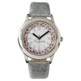 Luipaard dierenprint roze naam polshorloge horloge
