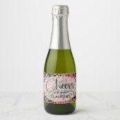 Luipaard Dierenprint Tropisch Roze Bloem Mini Sparkling Wijnetiket (Voorkant)