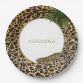 Luipaard Dierpatroon Elegante Palm Feest Papieren Bordje (Voorkant)