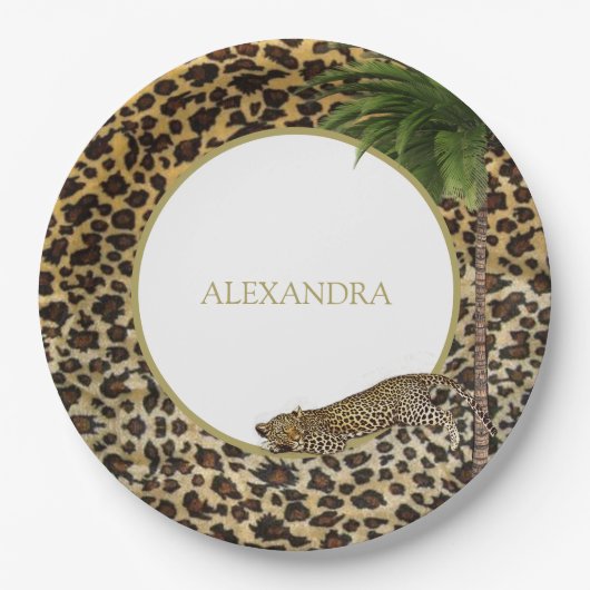 Luipaard Dierpatroon Elegante Palm Feest Papieren Bordje (Voorkant)