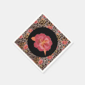 Luipaard Dierprint en Roze Bloemen op Zwart Servet (Hoek)