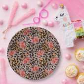 Luipaard Dierprint en Roze Bloemen Papieren Bordje (Feest)