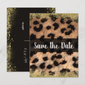 Luipaard Dierprint Goud Save the Date Aankondigingskaart (Voorkant / Achterkant)