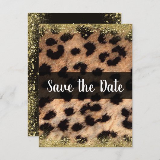 Luipaard Dierprint Goud Save the Date Aankondigingskaart (Voorkant / Achterkant)