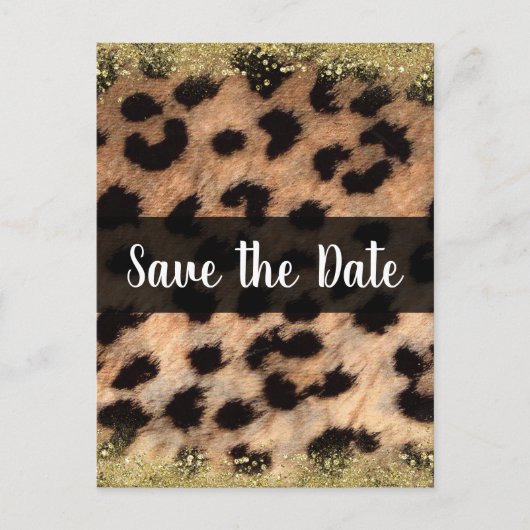 Luipaard Dierprint Goud Save the Date Aankondigingskaart (Voorkant)