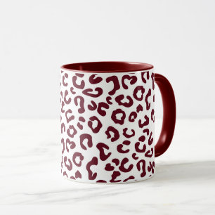 Luipaard Dierprint in Maroon en Wit Mok