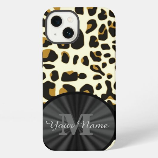 Luipaard dierprint met monogram iPhone hoesje (Achterkant)
