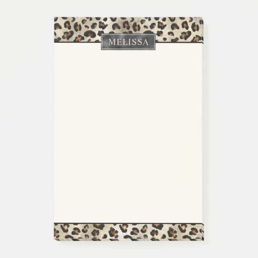 Luipaard Dierprint Met Zwarte Nep Folie En Naam Post-it® Notes (Voorkant)