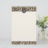 Luipaard Dierprint Met Zwarte Nep Folie Monogram Briefpapier (Staand voorkant)