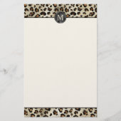 Luipaard Dierprint Met Zwarte Nep Folie Monogram Briefpapier (Voorkant)