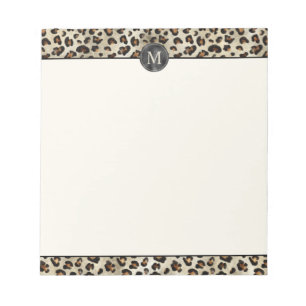 Luipaard Dierprint Met Zwarte Nep Folie Monogram Notitieblok