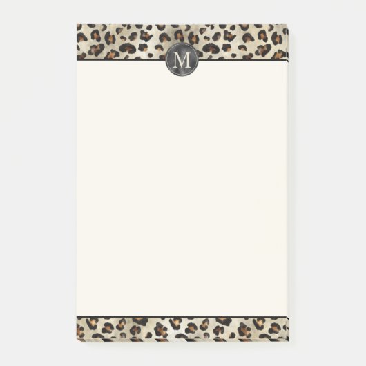 Luipaard Dierprint Met Zwarte Nep Folie Monogram Post-it® Notes (Voorkant)