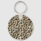 Luipaard Dierprint Met Zwarte Nep Folie Monogram Sleutelhanger (Achterkant)