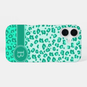 Luipaard dierprint mint monogram iPhone 16 hoesje (Achterkant horizontaal)