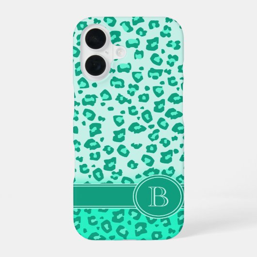Luipaard dierprint mint monogram iPhone 16 hoesje (Achterkant)