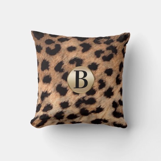 Luipaard Dierprint Monogram Goud Glitter Kussen (Voorkant)