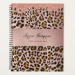 Luipaard Dierprint Roze Goud Roze Glitter Druppels Planner