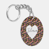 Luipaard Dierprint Roze Oranje Hart Sleutelhanger (Voorkant Links)