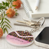 Luipaard Dierprint Roze Parel Sleutelhanger (Voorkant Rechts)