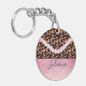 Luipaard Dierprint Roze Parel Sleutelhanger (Voorkant Links)