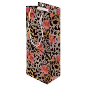 Luipaard Dierprint Tropische Roze Bloemen Wijn Cadeautas (Achterkant Gekanteld)