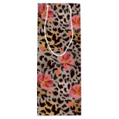 Luipaard Dierprint Tropische Roze Bloemen Wijn Cadeautas (Achterkant)