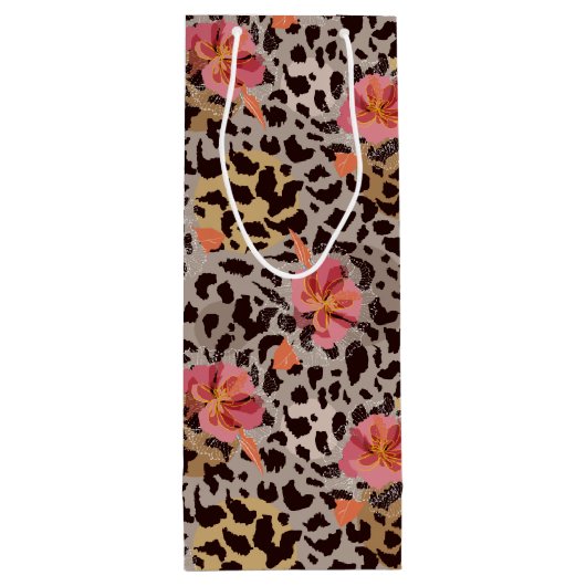 Luipaard Dierprint Tropische Roze Bloemen Wijn Cadeautas (Achterkant)