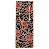Luipaard Dierprint Tropische Roze Bloemen Wijn Cadeautas (Voorkant)