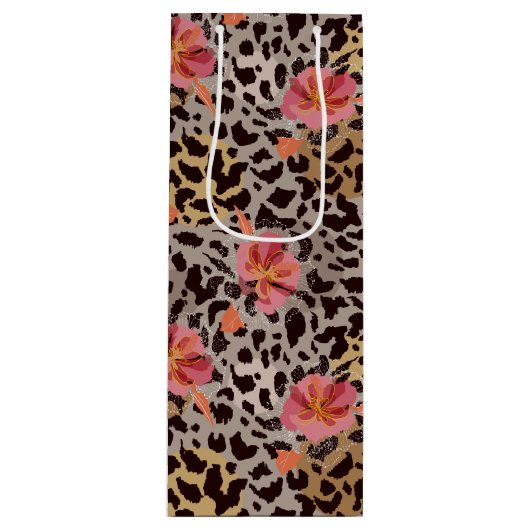 Luipaard Dierprint Tropische Roze Bloemen Wijn Cadeautas (Voorkant)