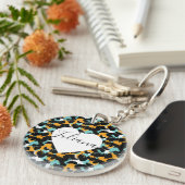 Luipaard Dierprint Turquoise Oranje Hart Sleutelhanger (Voorkant Rechts)