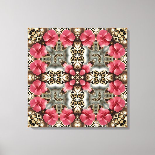 Luipaard en bloemen canvas afdruk (Voorkant)
