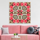 Luipaard en bloemen canvas afdruk (Insitu (Woonkamer))