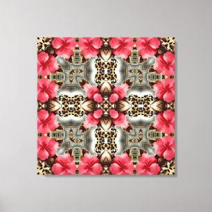 Luipaard en bloemen canvas afdruk