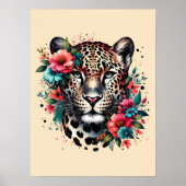 Luipaard en bloemen in het prachtige Waterverf Pos Poster (Voorkant)