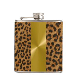 Luipaard en gouden metalen print - Flask Heupfles