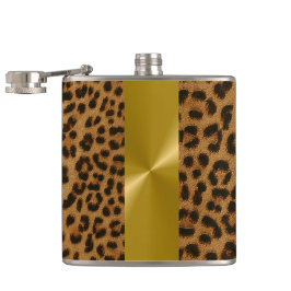 Luipaard en gouden metalen print - Flask Heupfles