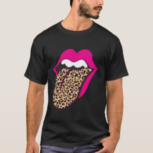 Luipaard en hete roze lip tong t-shirt