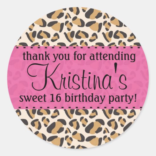 Luipaard en Hot Pink Ronde Sticker (Voorkant)