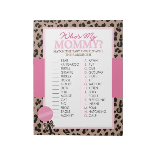 Luipaard en Roze Baby Dier Douche Spel Notitieblok (Linkerzijde)