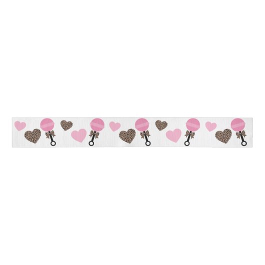 Luipaard en Roze Baby rammelaar Grosgrain Lint (Voorkant)