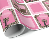 Luipaard en Roze Baby shower Verpakkingsdocument Cadeaupapier (Rol Hoek)