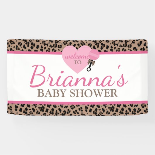 Luipaard en Roze Baby shower Welkom Spandoek (Horizontaal)