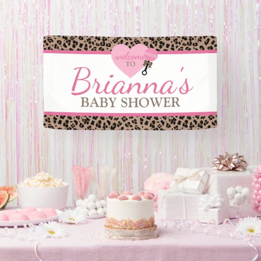 Luipaard en Roze Baby shower Welkom Spandoek (Feest)