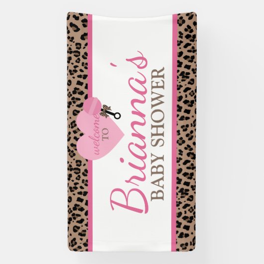 Luipaard en Roze Baby shower Welkom Spandoek (Verticaal)
