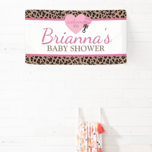 Luipaard en Roze Baby shower Welkom Spandoek (Insitu)