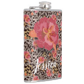 Luipaard en roze bloemen heupfles (Rechts)