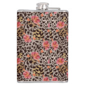 Luipaard en roze bloemen heupfles (Achterkant)