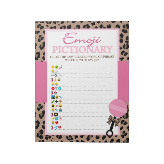 Luipaard en Roze Emoji Pictionary Baby shower Game Notitieblok (Linkerzijde)