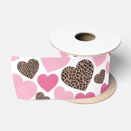 Luipaard en Roze Harten Satijnen Lint (Spoel)