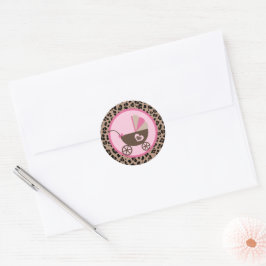 Luipaard en Roze Koets Baby Shower Ronde Sticker